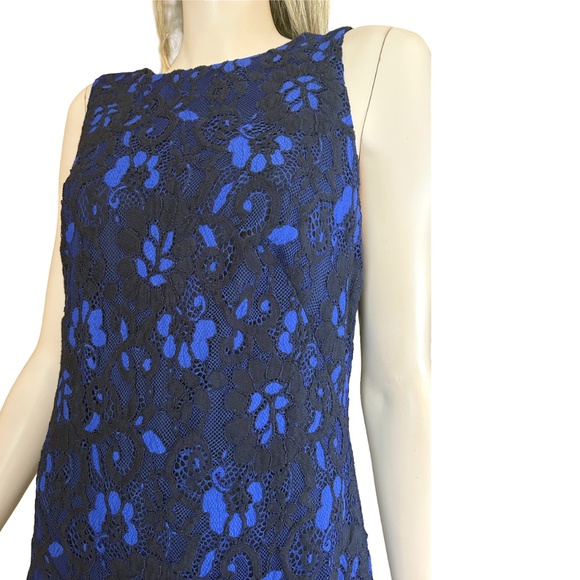Ralph Lauren Dress Sheath Lace Overlay Royal Blue Cocktail Sleeveless - Picture 8 of 15